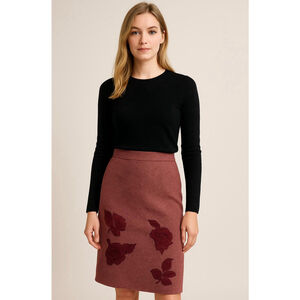 Women's Jones Wear Red Tweed A-Line Skirt Floral Embroidery 10 VTG Romatic 90's